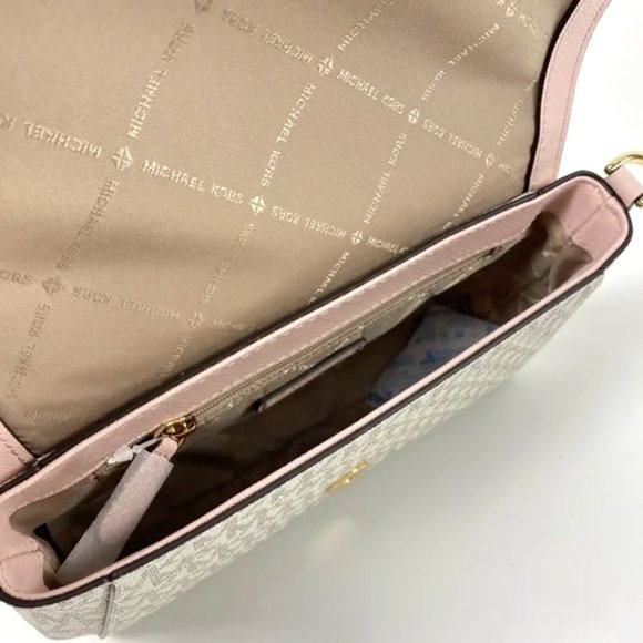 LAST ONE NWT Michael Kors Logo Crossbody Convertible Bag Ivory Pink Shoulder Bag - Picture 10 of 11